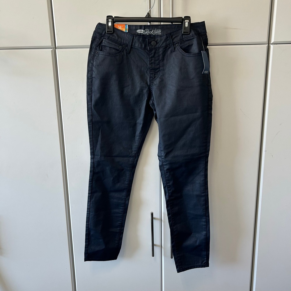 Old Navy The Rockstar Coated Skinny Jeans Navy Blue Mid Rise Womens 12 NEW